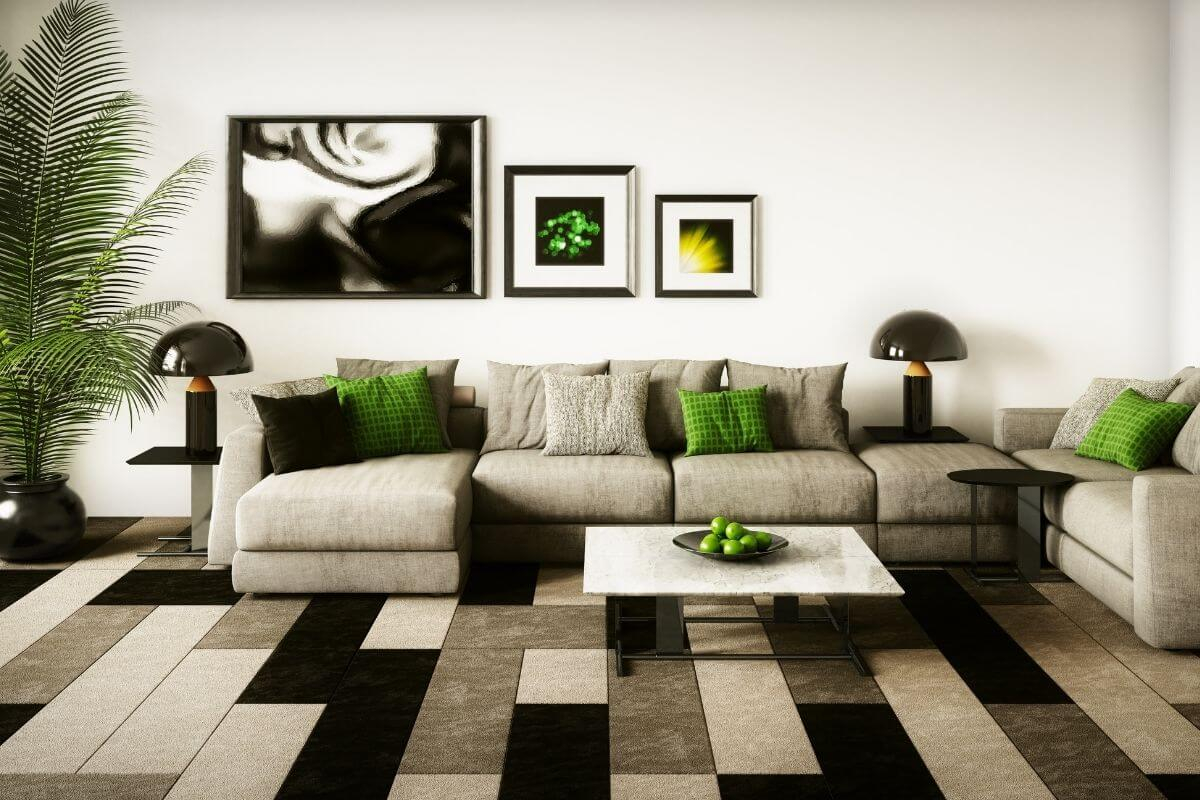 Fekete,fehér és zöld színű nappali