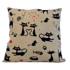 Andrea Cicás Love Szív Díszpárnahuzat 40x40 cm, cicás minta, szív grafika