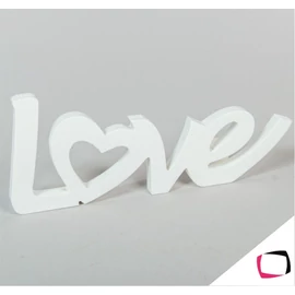 Love Feliratú Lakásdekor 12x30 cm, fehér fa dekoráció