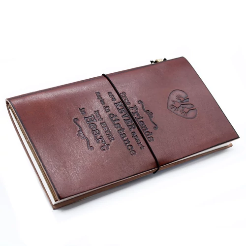 Kézműves Bőrkötésű Notesz  - Valódi Barátság - Barna (80 oldal)