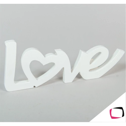 Love Feliratú Lakásdekor 12x30 cm, fehér fa dekoráció