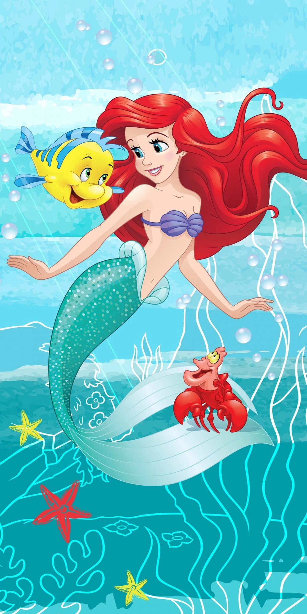 Disney Hercegnők, Ariel Friends Fürdőlepedő, Strand Törölköző 70x140cm