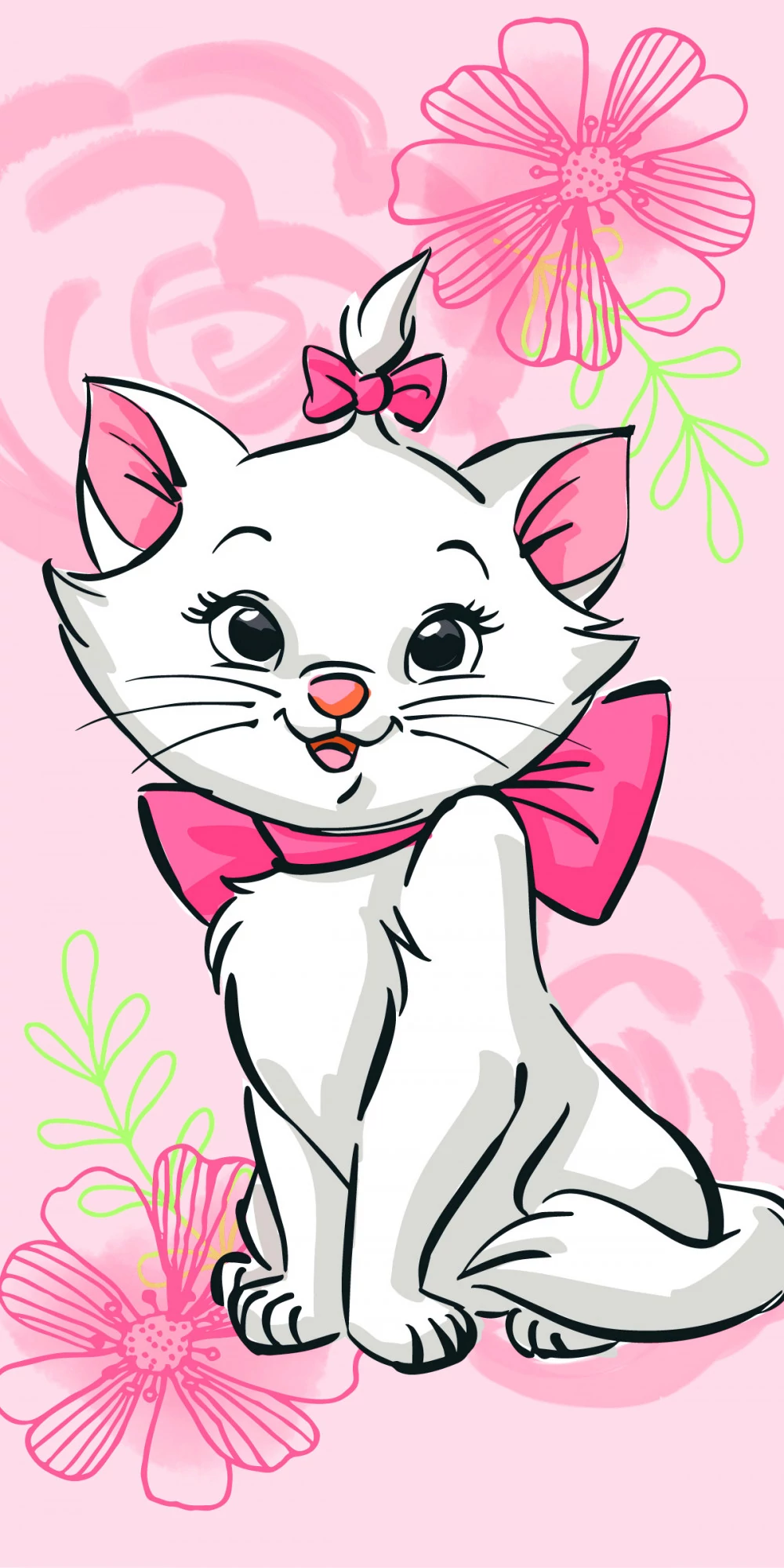 Disney Marie Cica Pink Flower Fürdőlepedő, Strand Törölköző  70x140cm