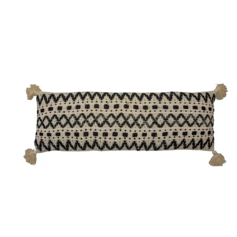 Fekete és Krém Bojtos Díszpárna 45x90 cm