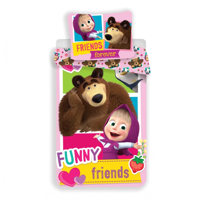 Mása és a Medve Funny 2 részes Gyermek Ágynemű 140x200+70x90 cm