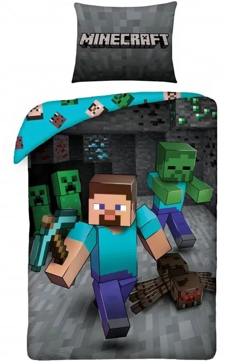 Minecraft Szürke 2 részes Gyermek Ágynemű-garnitúra 140x200+70x90 cm