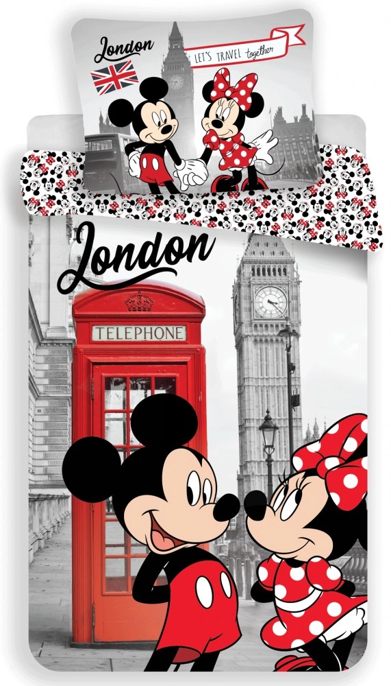 Minnie És Mickey Egér Londonban 2 részes Gyermek Ágynemű-garnitúra 140x200+70x90 cm