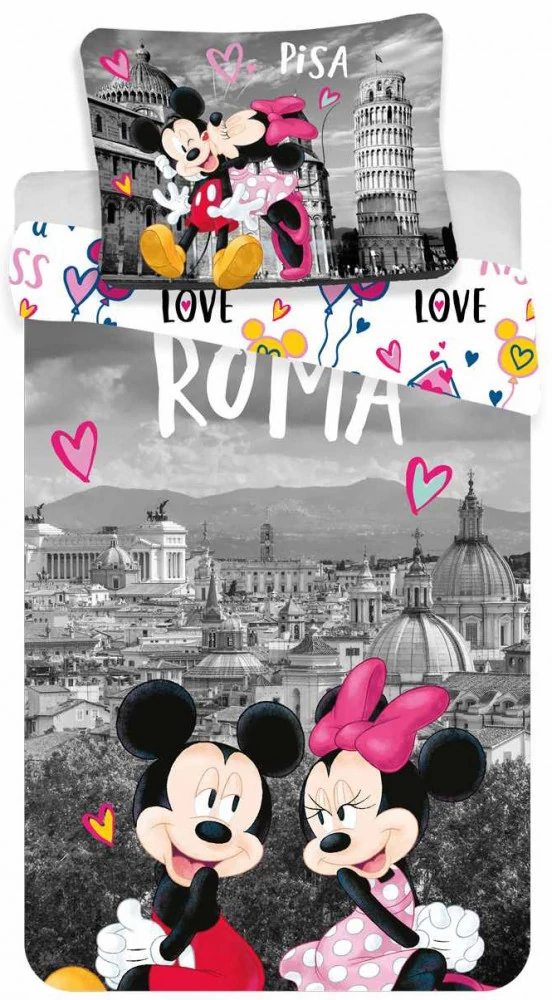 Minnie És Mickey Egér Rómában 2 részes Gyermek Ágynemű-garnitúra 140x200+70x90 cm