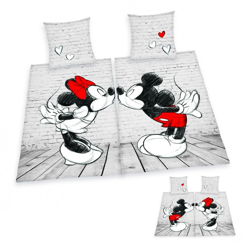 Minnie És Mickey Egér Love Dupla Ágynemű-garnitúra 2x135x200+2x80x80 cm