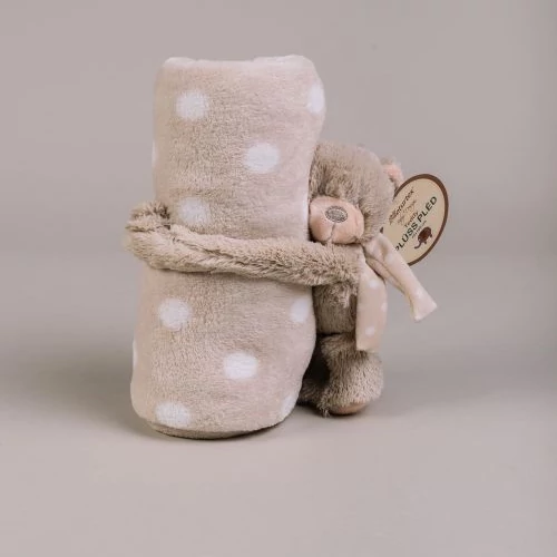 Bézs Pöttyös Babapléd Teddy Macival 100x75 cm