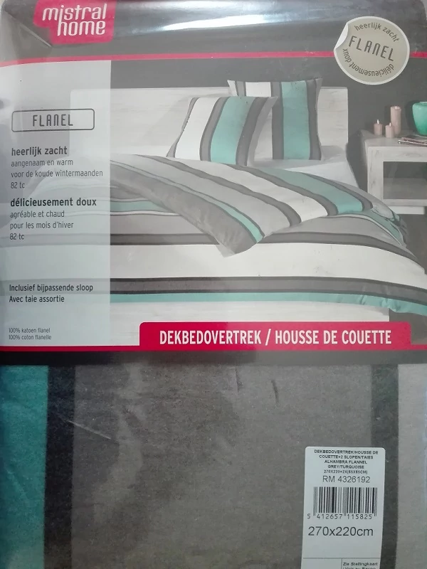 Pamut-Flanel Plus Szürke-Türkiz 3 részes Ágynemű-garnitúra 270x220+2x65x65 cm