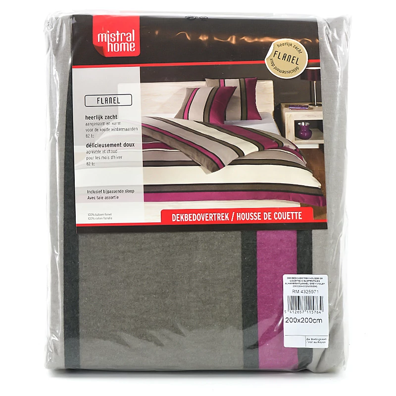 Pamut-Flanel Plus Szürke-Viola 3 részes Ágynemű-garnitúra 200x200+2x65x65 cm